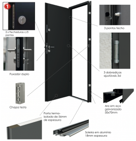 Porta Exterior Metal 4Line Nogueira 98x208cm Esquerda