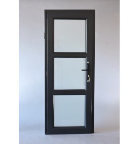 Porta Exterior Aluplast PVC Vidro Fosco 90x200cm Antracite Direita