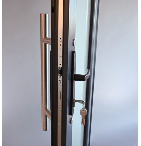 Porta Exterior PVC Vidro Fosco 90x200cm Antracite Esquerda