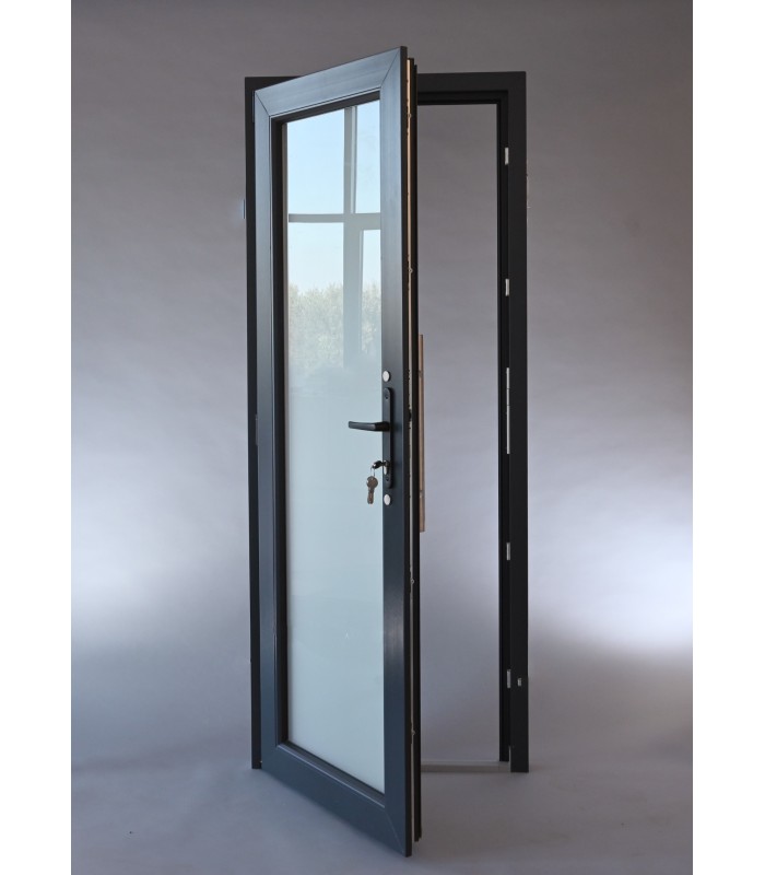 Porta Exterior PVC Vidro Fosco Antracite Direita -  Por Medida