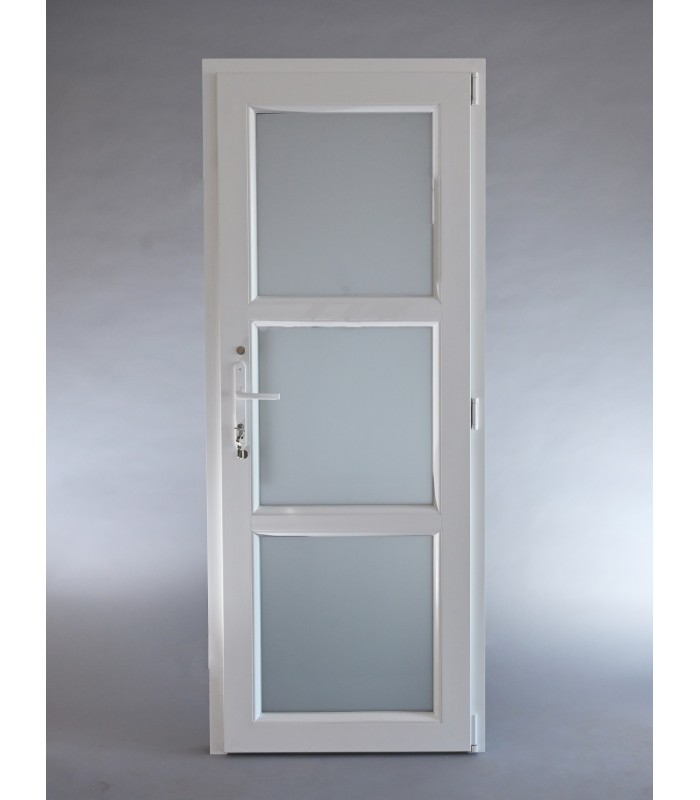 Porta Exterior PVC Vidro Fosco H3 Por Medida Branca Esquerda
