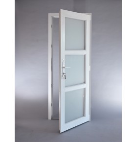 Porta Exterior PVC Vidro Fosco H3 Por Medida Branca Esquerda